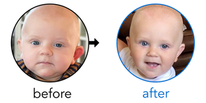 Before-and-after EarBuddies Stick-Out Ears result; started at 3–6 months – Sierra & her son Silas